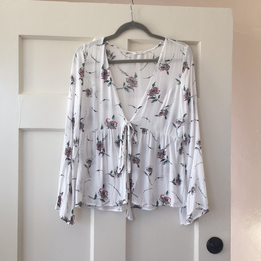 Honey Punch Front Tie Long Sleeve Blouse